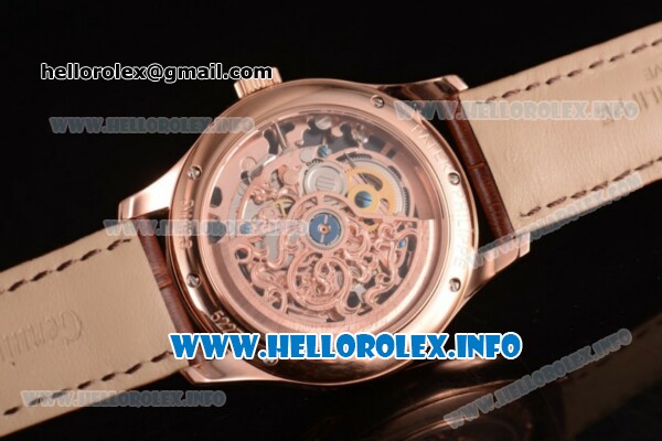 Patek Philippe Complicated Skeleton Asia Automatic Rose Gold Case with Skeleton Dial and Brown Leather Strap (GF) - Click Image to Close